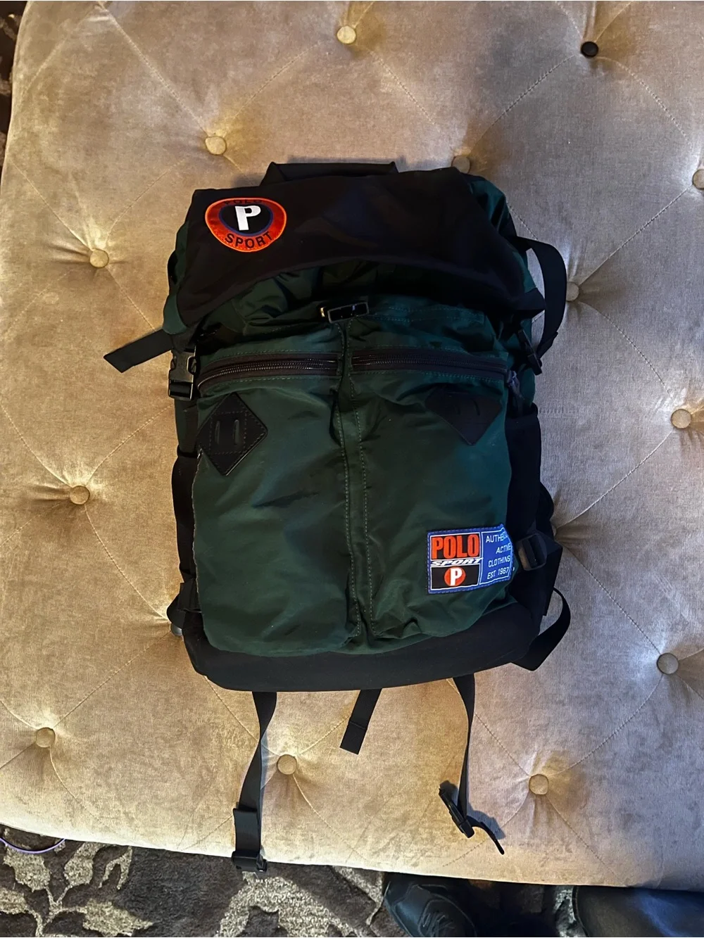 Polo by Ralph Lauren Green Nylon Dual-Pocket Roll-Top Backpack